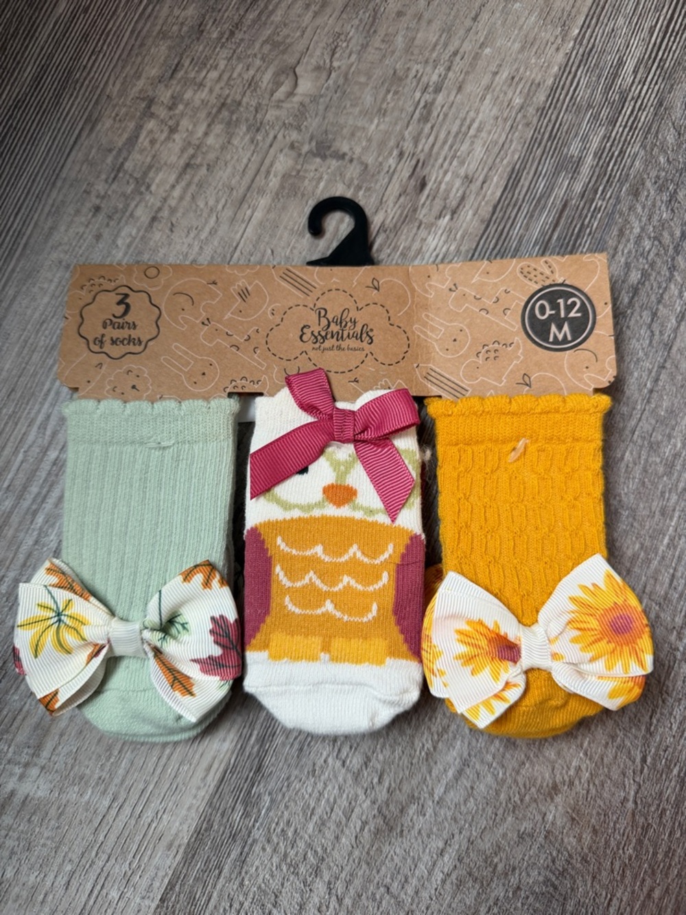 Baby Essentials Baby Girls 3-Pack Socks - Mint Green, White, Mustard